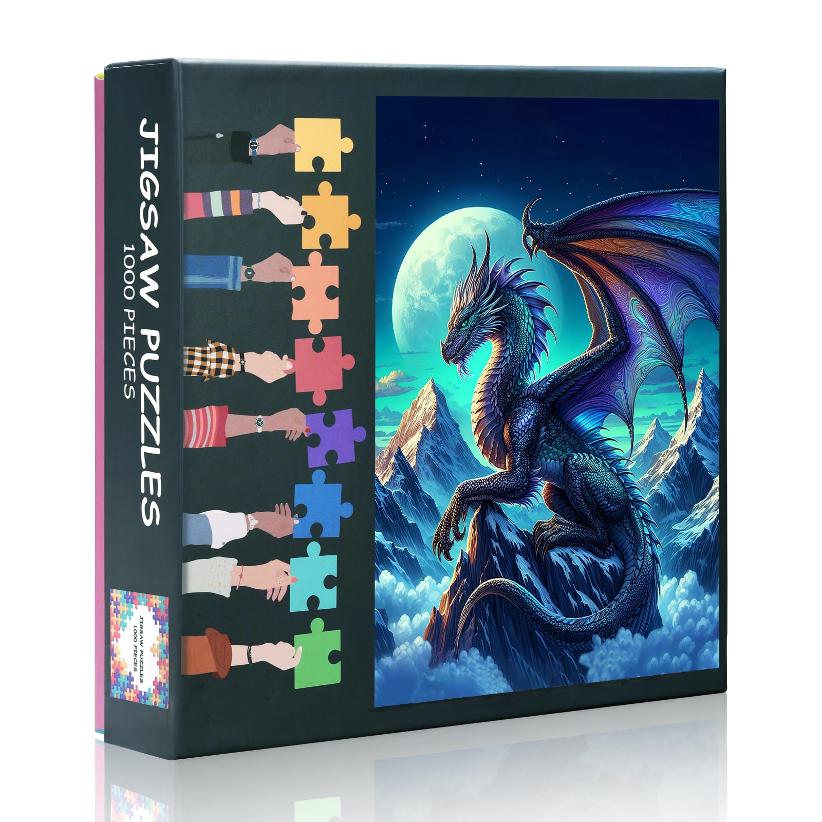 Dragon Jigsaw Puzzle for Adults 1000 Piece Fantasy Blue Dragon Moonlight Night Sky Stars Mountains Clouds Landscape Art Large Puzzle Game Family Activity 27.5x19.7 in