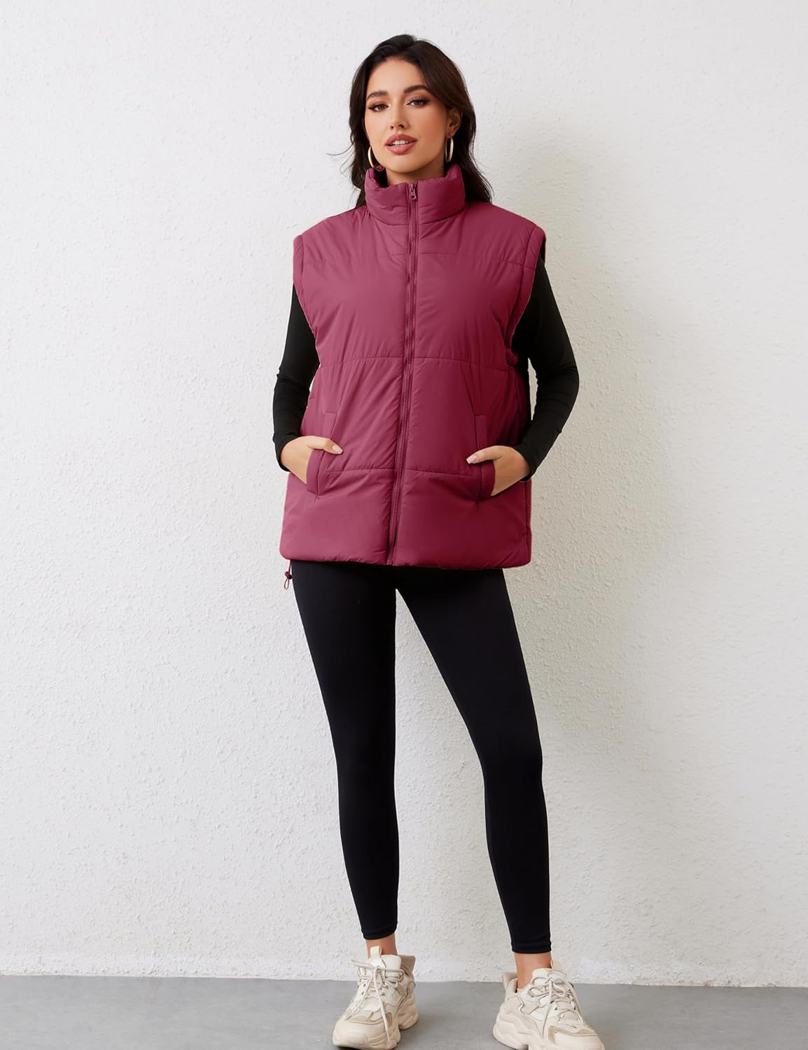 APAFES Women Winter Oversized Puffer Vest Quilted Lightweight Stand Collar Sleeveless Padded Puffy Jackets Coat with Pockets - Image 6