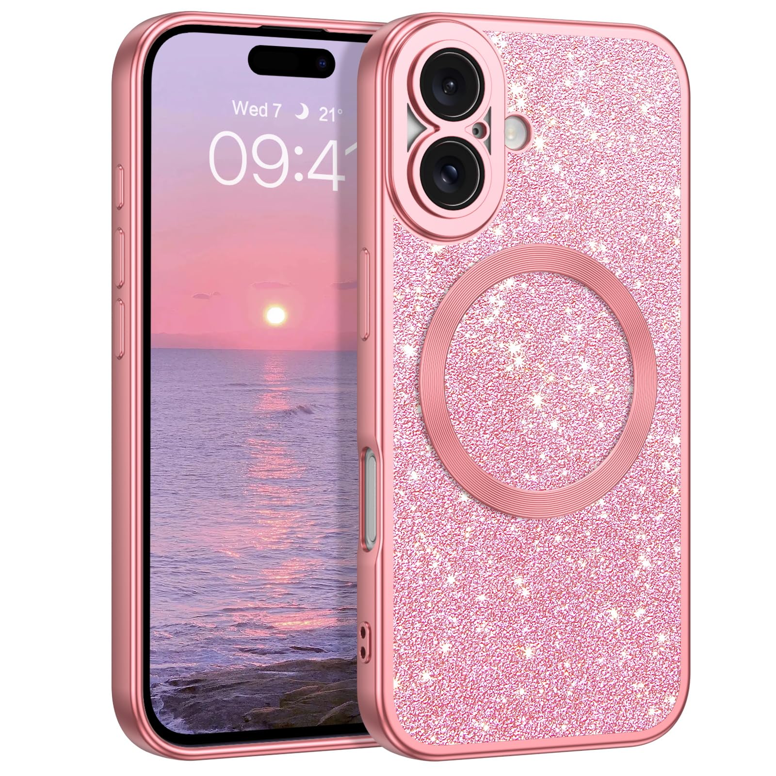 GaoBao Custodia trasparente per iPhone 16 Pro, compatibile con MagSafe, custodia protettiva con glitter per donne e ragazze, simpatica, antiurto, trasparente, scintillante, magnetica, per iPhone 16