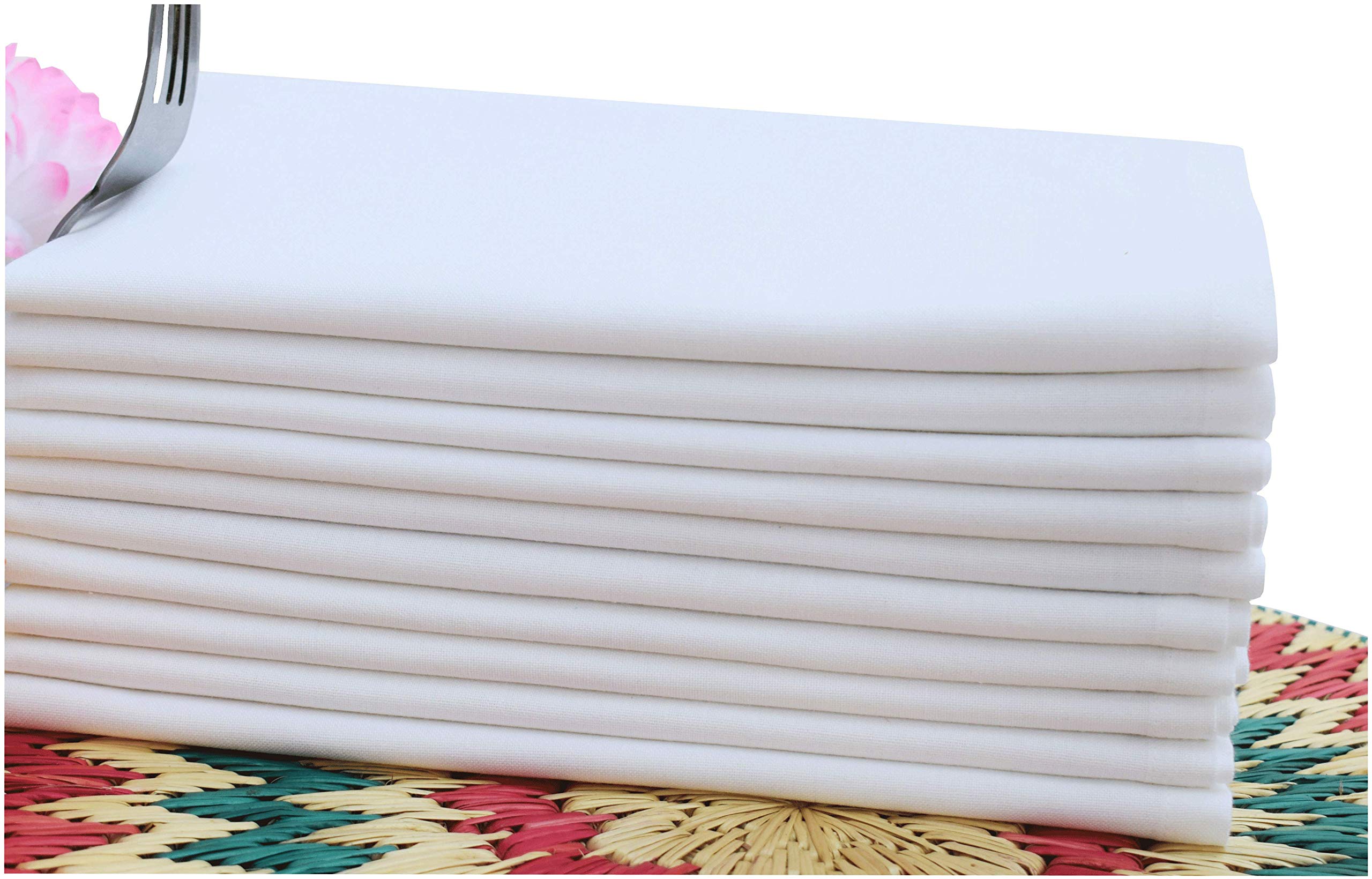 Cloth Dinner Napkins Optical White Color -100% Cotton,set of 12 Pieces,Over sized 20x20Inch mitered corner finish for Every Day Use