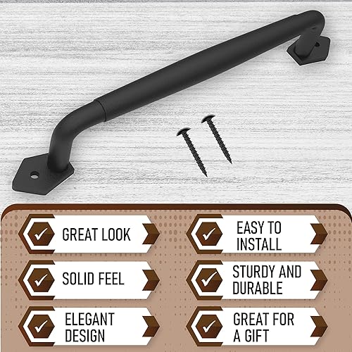 Vista 93 de Manija rústica de 8 pulgadas para puerta de granero, tirador de acero negro para puertas correderas, puertas, garajes, cobertizos, vallas, armarios