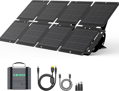 Panel solar portátil de 60 W, monocristalino 24.8% panel solar plegable de alta eficiencia, puerto USB C, impermeable IP65 con soporte, panel solar