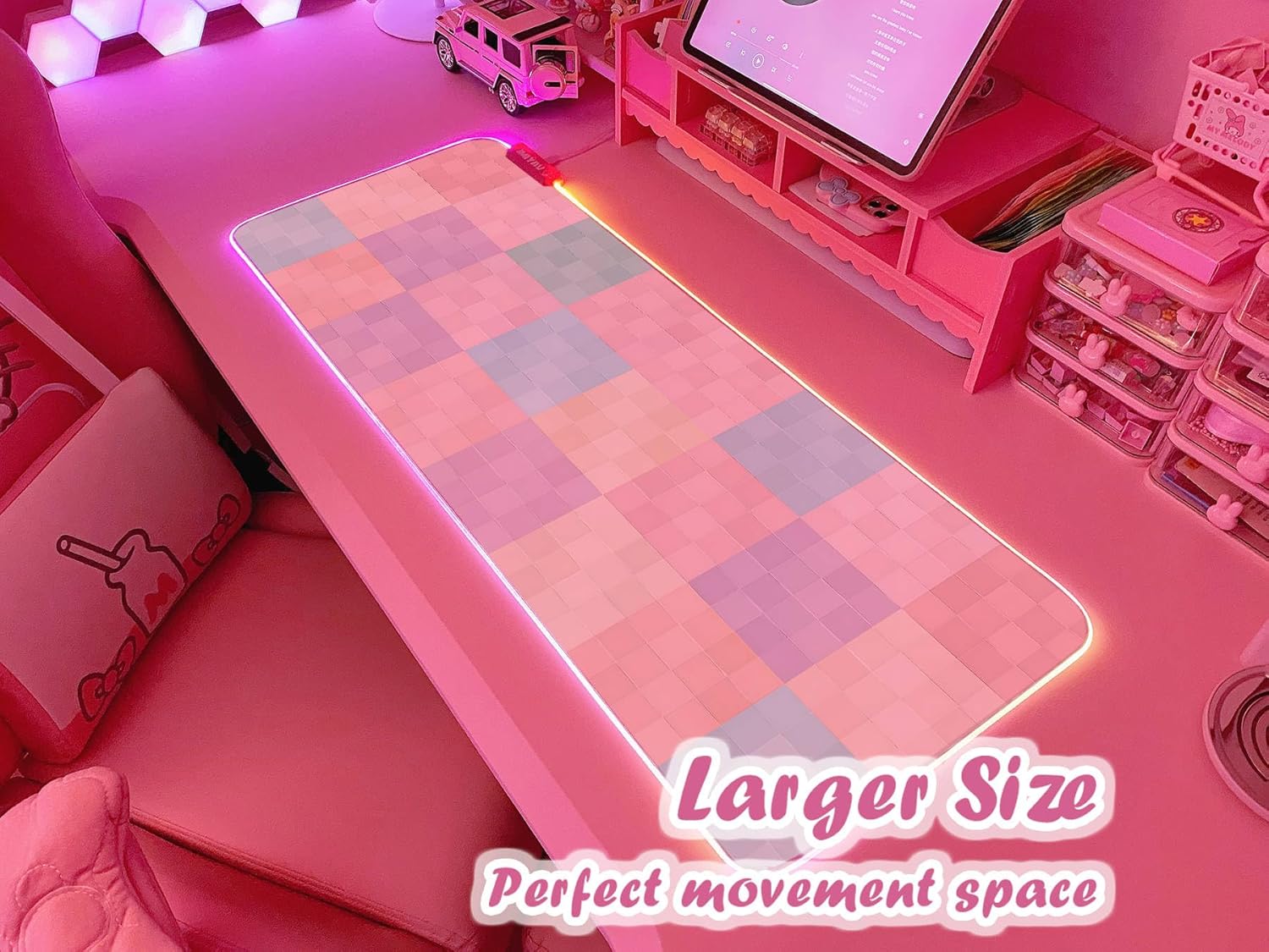 JMIYAV Pink RGB Gaming Mouse Pad 31.5x12 Inch PC XL Large Extended Glowing Led Light Up Desk Pad Non-Slip Rubber Base Computer Cute Mousepad Mat Desk Accessories Gaming Setup 62