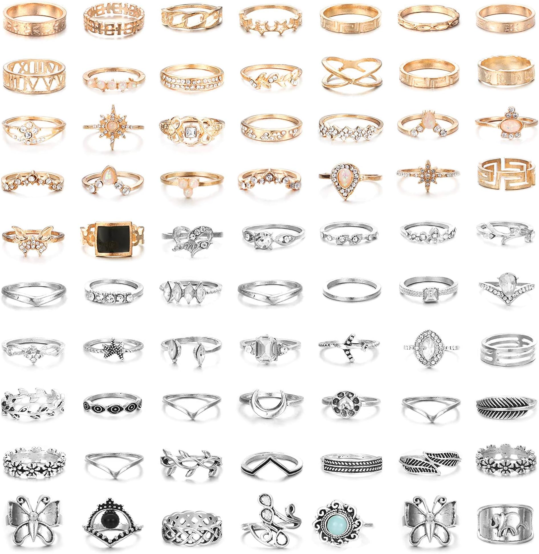 FUNRUN JEWELRYFUNRUN JEWELRY 43-70PCS Knuckle Ring Set for Women Joint Stackable Midi Finger Ring Bohemian Retro Vintage Jewelry