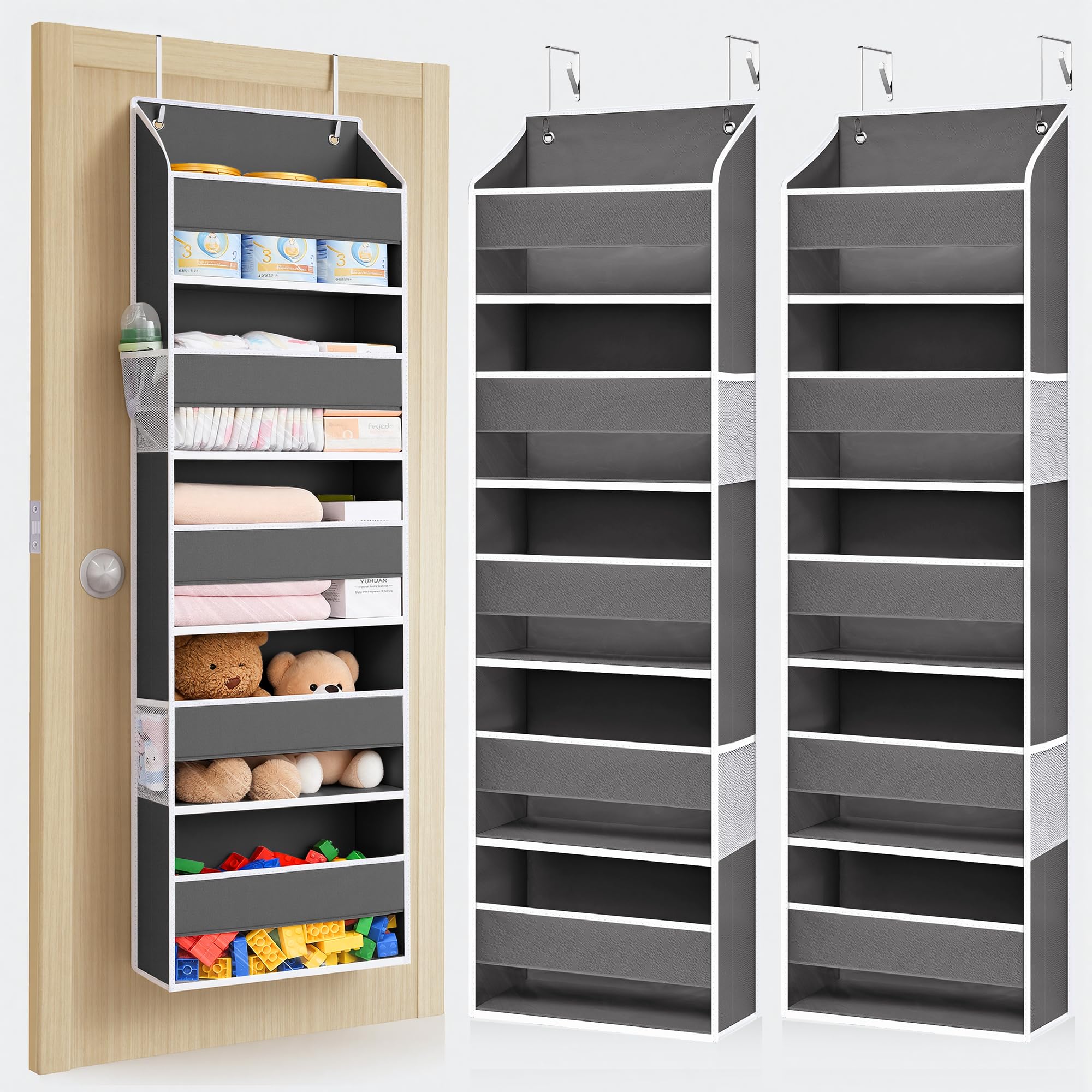 ULG Over the Door Organizer 2-Pack Door Hanging Organizer Closet Door Organizers and Storage for Clothes, Shoes, Toys Grey