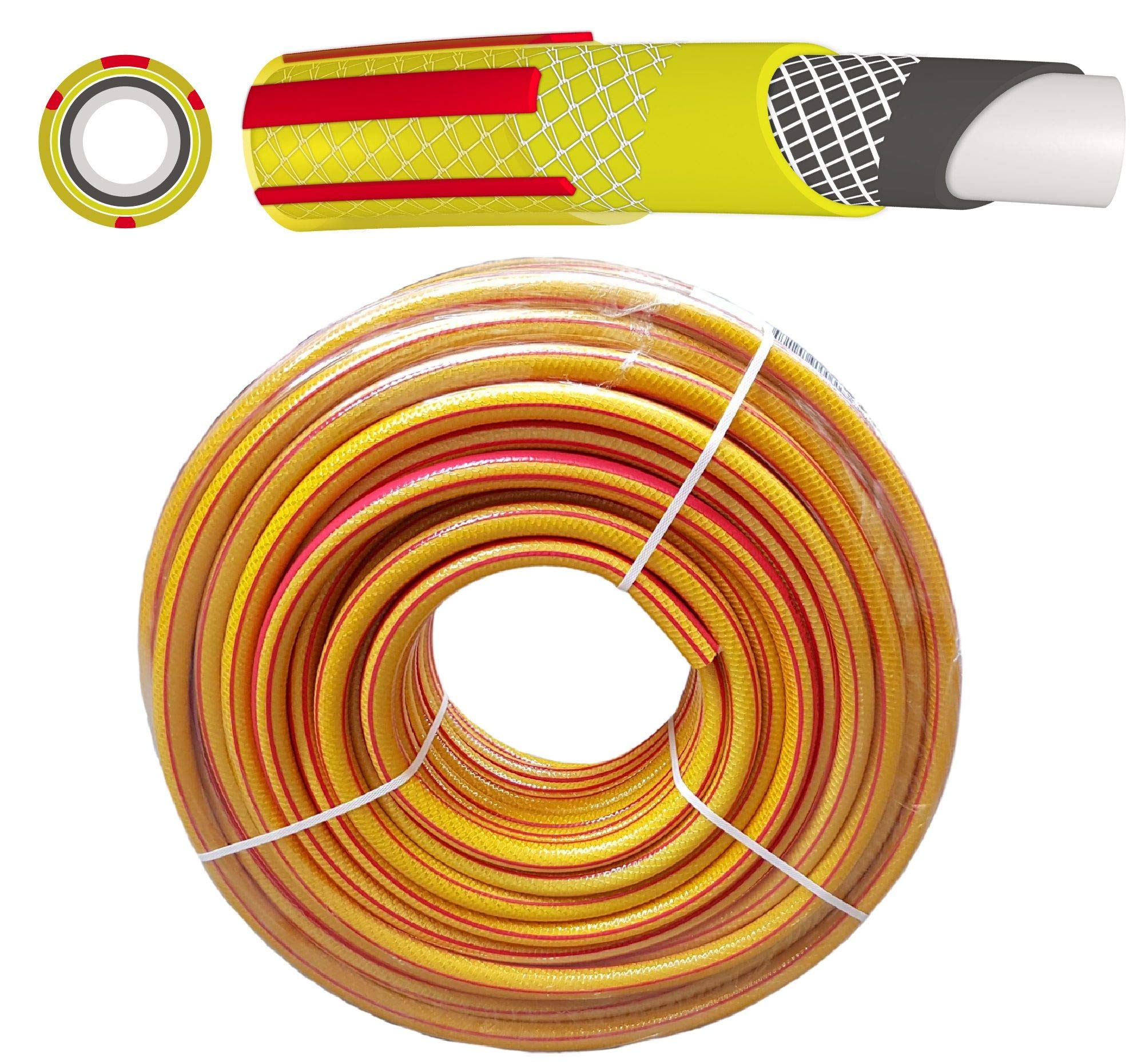 Cost Wise Professional Garden Hose Pipe, 6 Layers - Yellow, 100m - Kink Resistant!