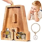 SummiDate Wooden Letter Piggy Bank for Kids| Piggy Bank for Boys Girls Toddler| Alphabet A Money Bank| Personalized Initial Wood Coin Bank Gifts for Birthday, Christmas, Festival, Baby Shower (A)