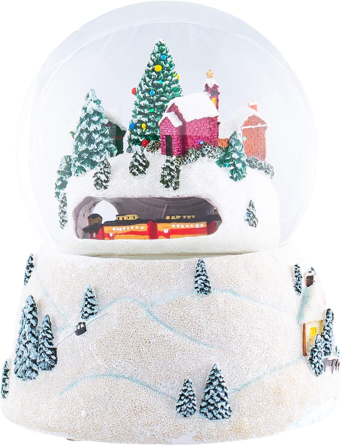 Musical Village Rotating Train White 6 inch Resin Holiday Wind Up Snow Dome