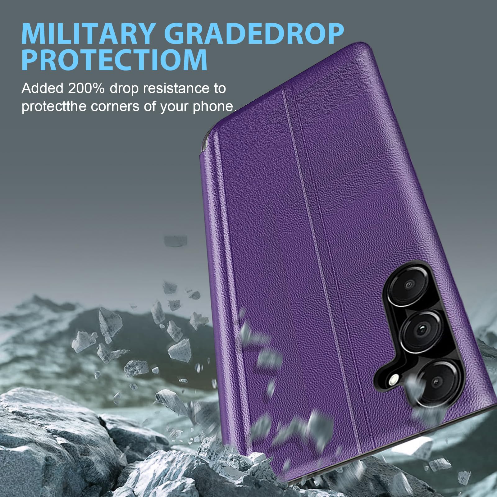 Carcasa S25 para Samsung Galaxy S25 de piel transparente con tapa fina, funda para Galaxy S25, carcasa 360 antigolpes, antigolpes, antiarañazos, con función atril para Samsung S25 Case (violeta)
