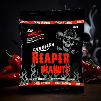 Chilli Wizards Carolina Reaper and Ghost Chilli Peanuts 2 Pack Nuts Spicy Snack Protein Crunch 80g Each Packet