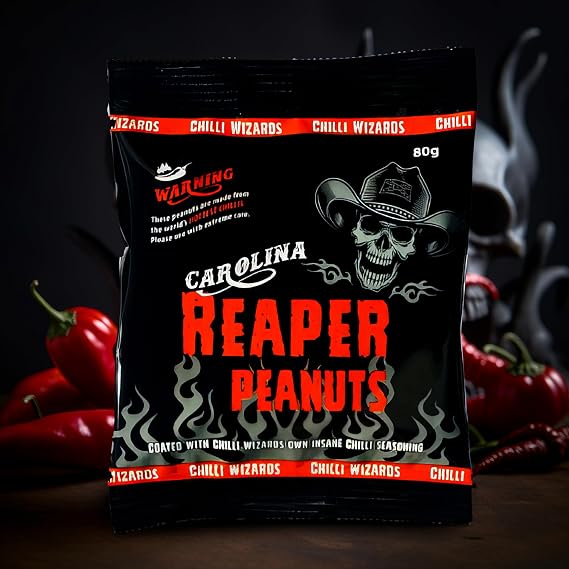 Chilli Wizards Carolina Reaper and Ghost Chilli Peanuts 2 Pack Nuts Spicy Snack Protein Crunch 80g Each Packet
