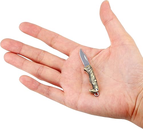 Eastern Delights EDC - Cuchillo de bolsillo en miniatura, herramienta de corte multifunción ultra pequeña (mango de águila)