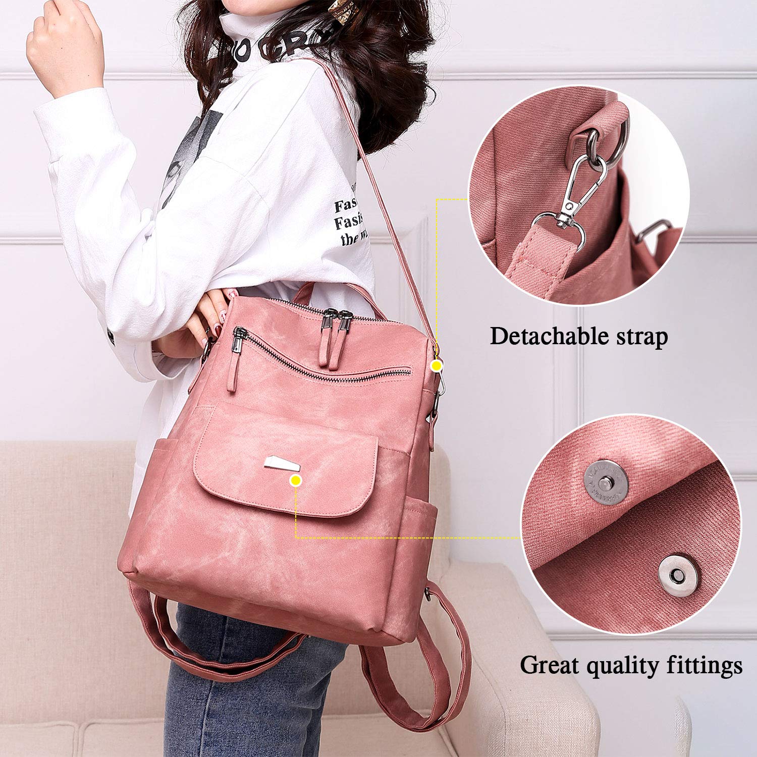 UBAYMAX Zaino Donna Casual alla Moda, Borsa Zainetto in PU Pelle, Daypack Multifunzione per Scuola/Lavoro/Viaggio/Shopping/Uso Quotidiano, Zaino Multi-Tasca con Design Versatile