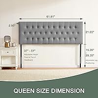 Vista 2 de Cabecera Tapizada Capitoné Tamaño Queen, Cabecera de Madera Maciza con Patas de Metal Duraderas, Cabecera de Cama de Altura Ajustable de 37" a 51