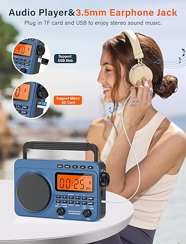 Miniatura 6 de Radio digital AM FM de onda corta con la mejor recepción, radio portátil recargable de 4000 mAh con alerta meteorológica NOAA, altavoz grande,