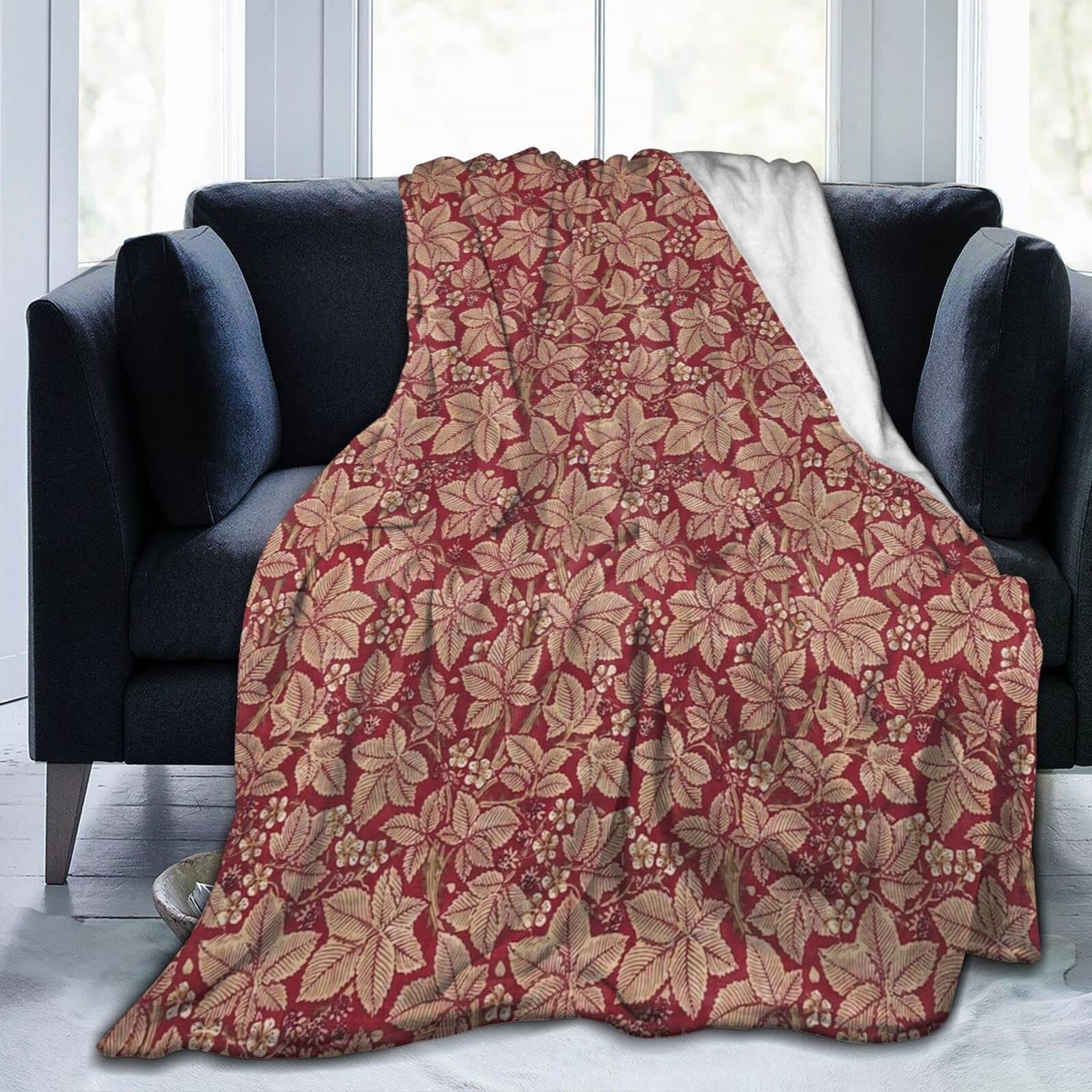 Yingd Red Soft Throw Blanket William Morris Blanket Soft Cozy Lightweight Sofa Throw Blanket For Bed Sofa Chair 200X150cm
