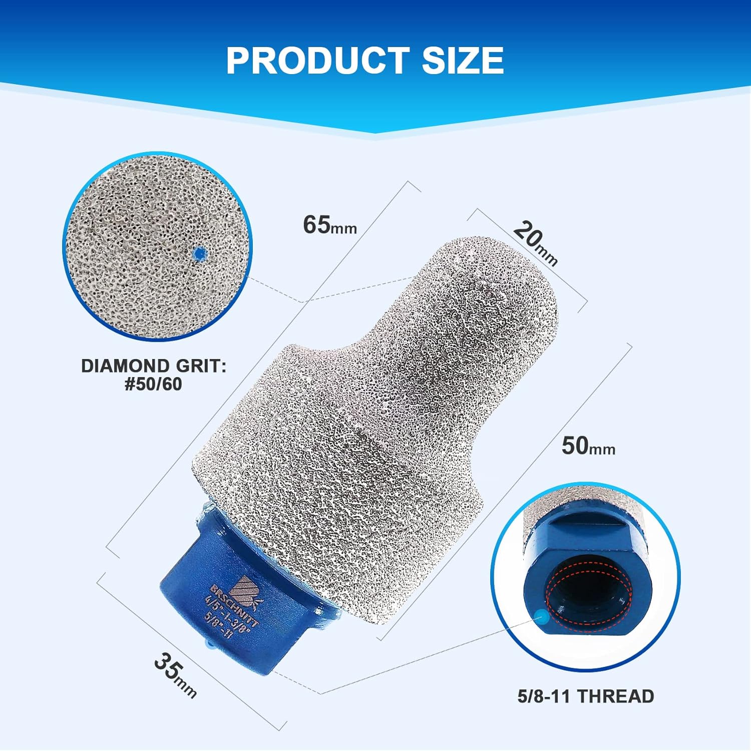 Diamond Finger Milling Bits,BRSCHNITT 20mm-35mm Dry Core Drill Bit with 5/8-11 Thread for Enlarging Shaping Existing Holes of Porcelain Tile Ceramic Marble Granite Countertop