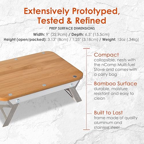 Miniatura 5 de nCamp Kitchen to Go - Juego de 5 piezas, estufa portátil compacta de múltiples combustibles, adaptador de propano ISO, superficie de preparación de