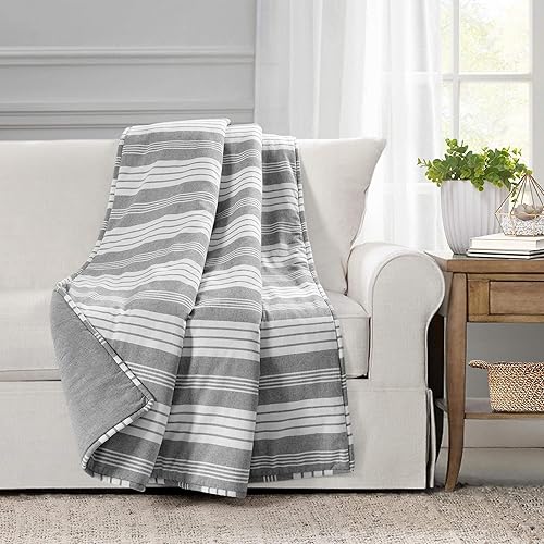 Lush Decor Farmhouse - Manta de hilo teñido a rayas, grisblanco, individual 50 x 60 pulgadas