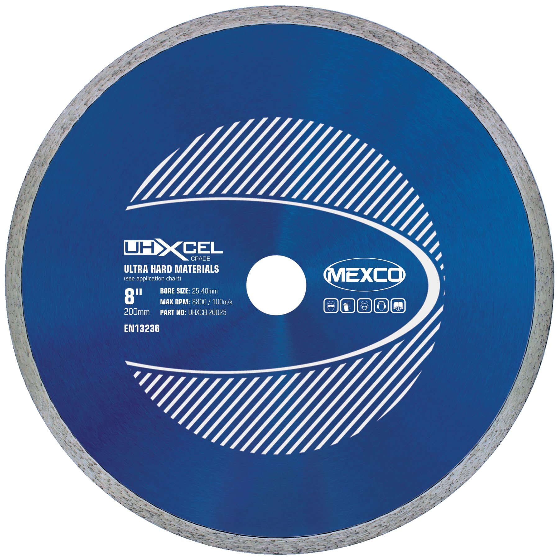 Mexco UHX Ultra Hard Materials Diamond Blade, High-Performance, Precision Cutting Disc for Granite, Porcelain, Marble - 200mm, 10mm Segment Height, 25.4mm Bore