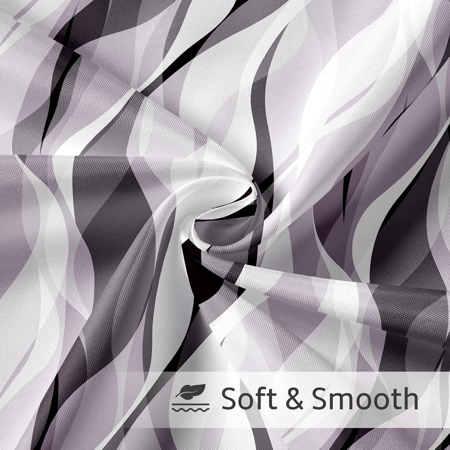 Litabel Lavender Black Wavy Ombre Shower Curtain with Luxury Striped Design, Waterproof Quick-Dry Fabric, Modern Abstract Bathroom Curtain Set with 12 Hooks, 72x72 Inches