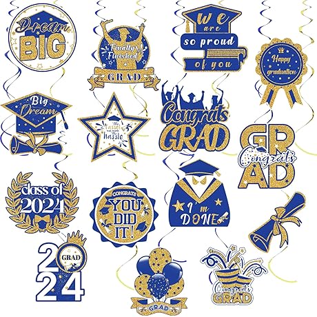 36 Pcs Graduation Decorations Class of 2024, Blue 2024 Graduation Party Decorations Swirls