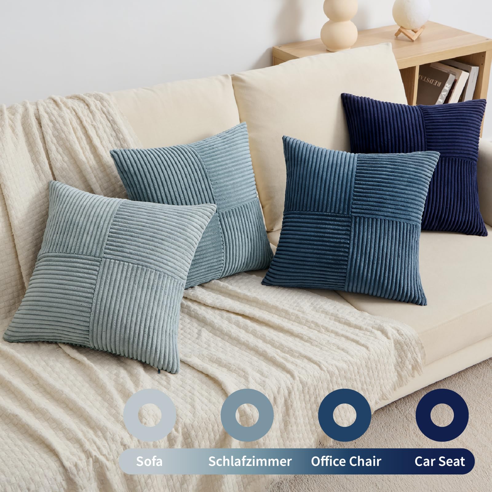 EMEMA Kussensloop ribfluweel, set van 4 patchwork kussenhoezen, 40 x 40 cm, sierkussensloop, corduroy, decoratieve kussens voor bank, stoel, thuis, slaapkamer, roze serie