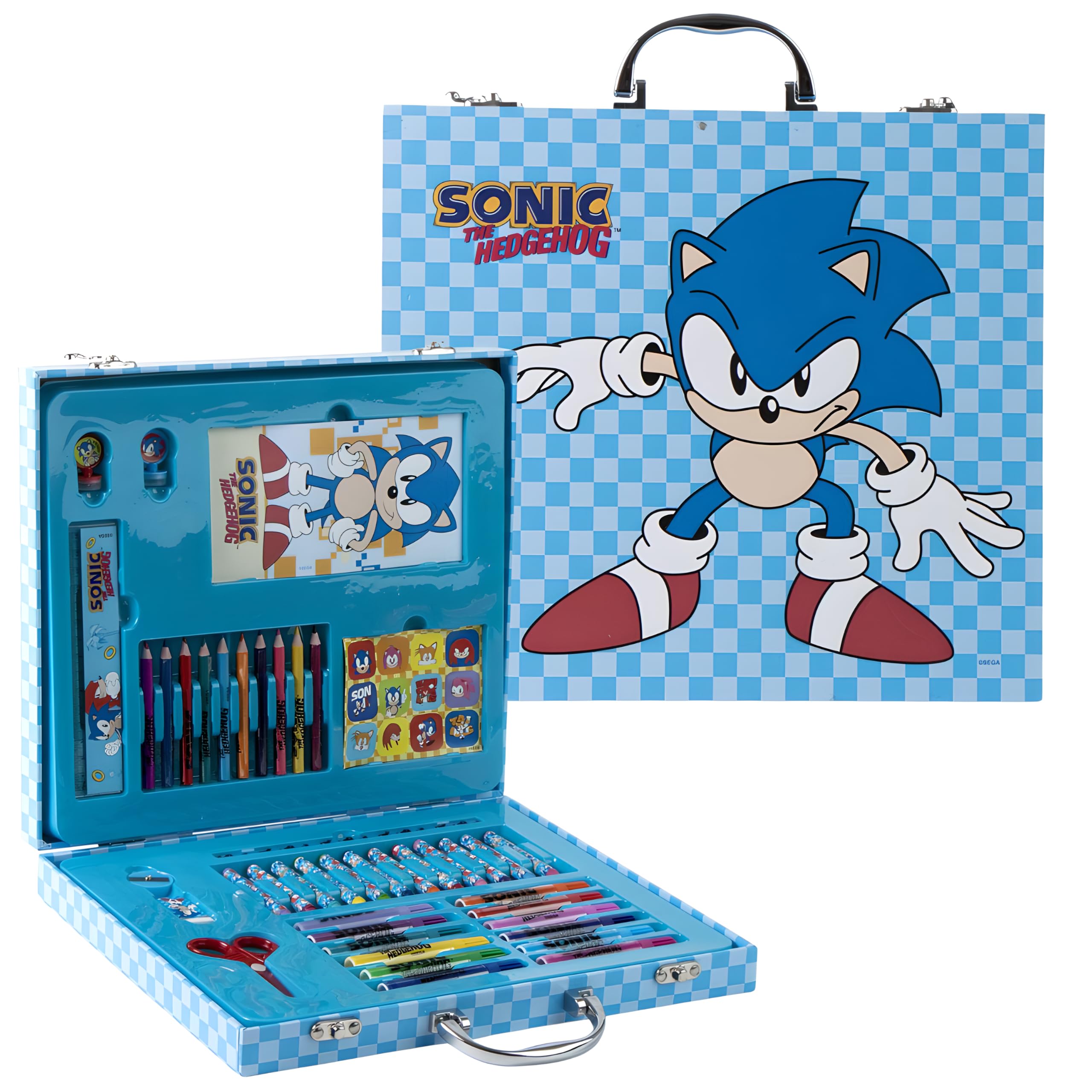 Sonic the Hedgehog 52-Piece Deluxe Colouring Art Case for Kids | Portable Art Kit with Markers, Crayons, Colour Pencils & More | Creative Drawing & Coloring Set | Gift for Boys & Girls