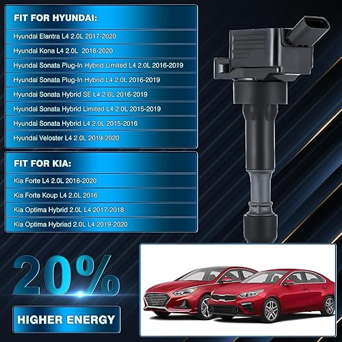 Miniatura 5 de Paquete de 4 bobinas de encendido para Hyundai Elantra 2.0L L4 2017-2020, Kona 2018-2020, Sonata 2016-2019, para Kia Forte 2016-2020, Koup 2016,