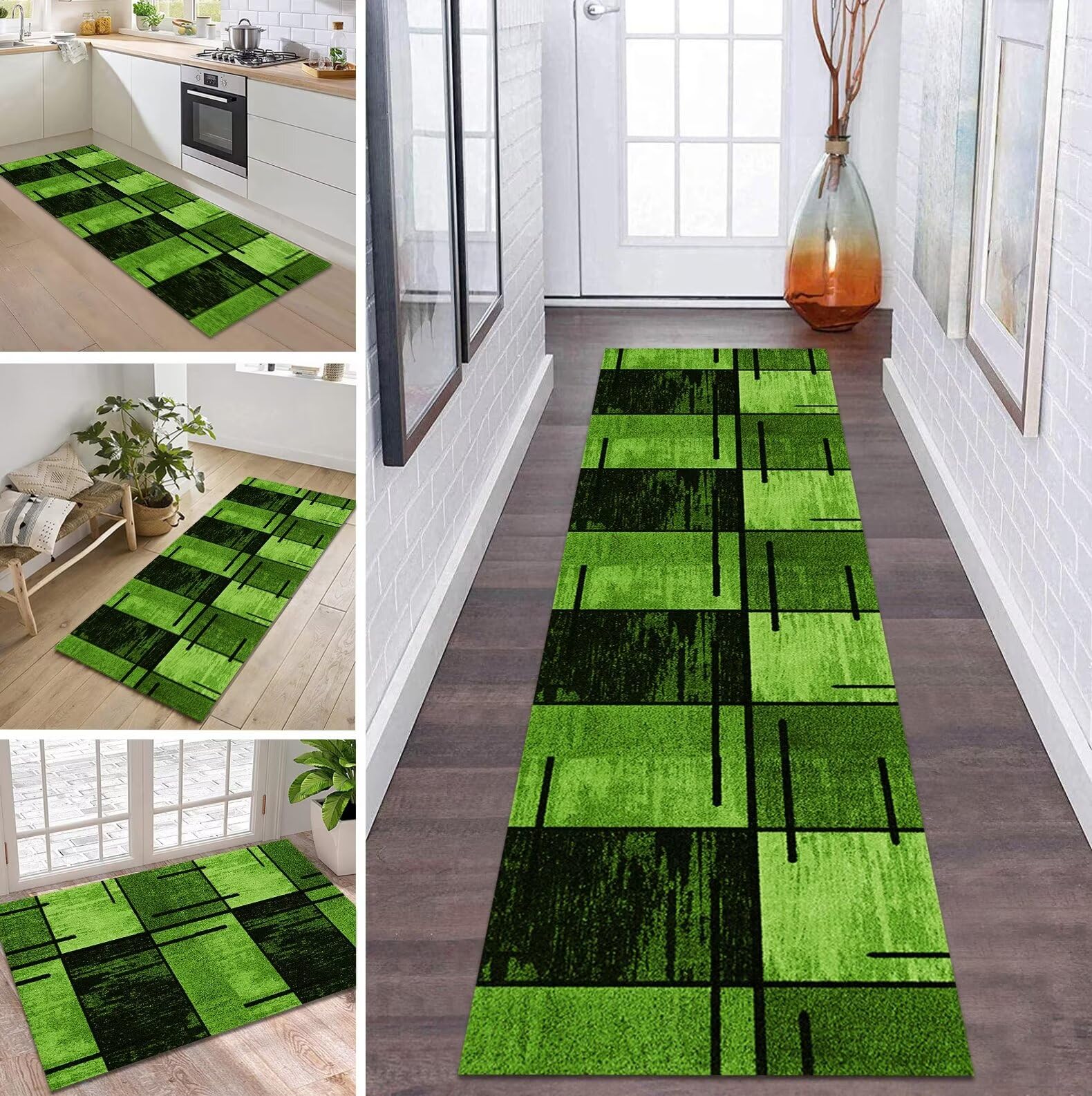Tapis de couloir lavable contre les glissades : tapis de salon vert 450cm