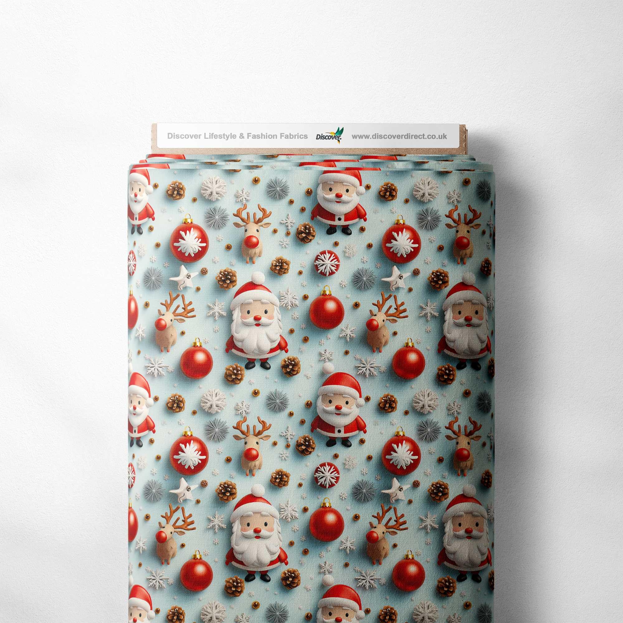 100% Cotton 3D Digital Effect Printed Visual Pattern Novelty Quilting Craft Dress Quality Sewing Fabric Material | 40 Designs | 55" - 140 cm Wide (per Half Metre, Santa)
