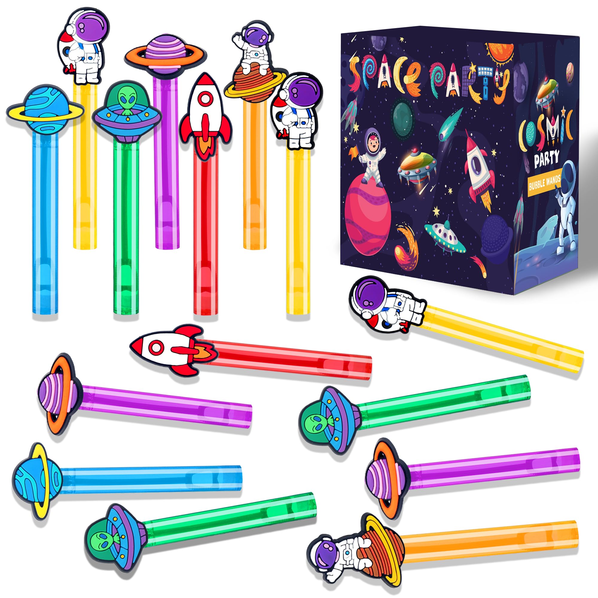 24Pcs Space Bubble Wands for Kids Astronaut Party Favors Supplies Decorations, Pinata Goodie Bag Stuffers & Classroom Prizes