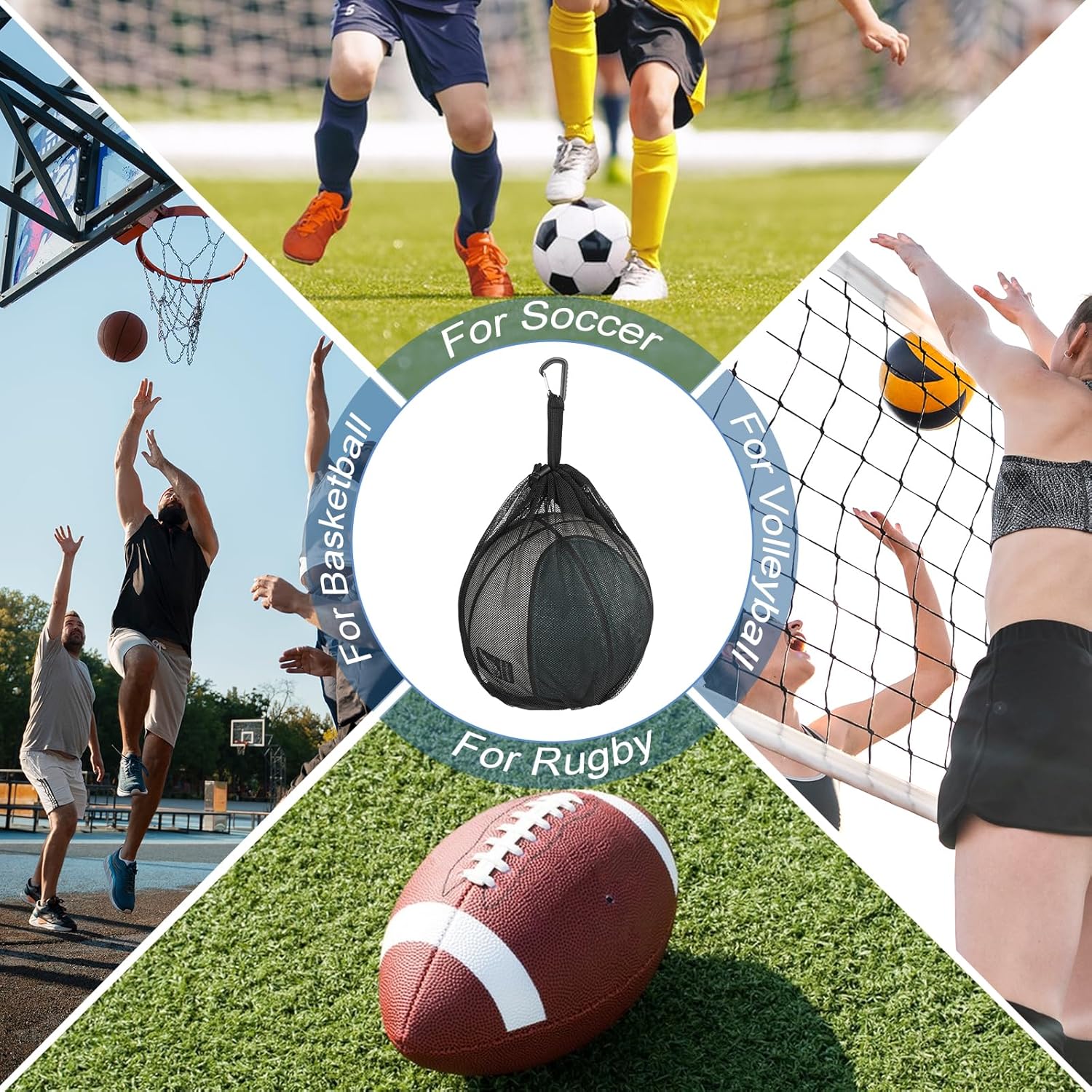 Single Ball Bag, Single Mesh Ball Bag, Balls Storage Bags with Zipper Pocket, Drawstring Sling Backpack for Soccer Basketball Football Volleyball Rugby