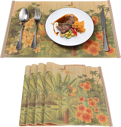 Miniatura 7 de Manteles individuales de bambú para mesa de comedor, juego de 4 manteles individuales, resistentes a las manchas, resistentes al calor, tapetes de