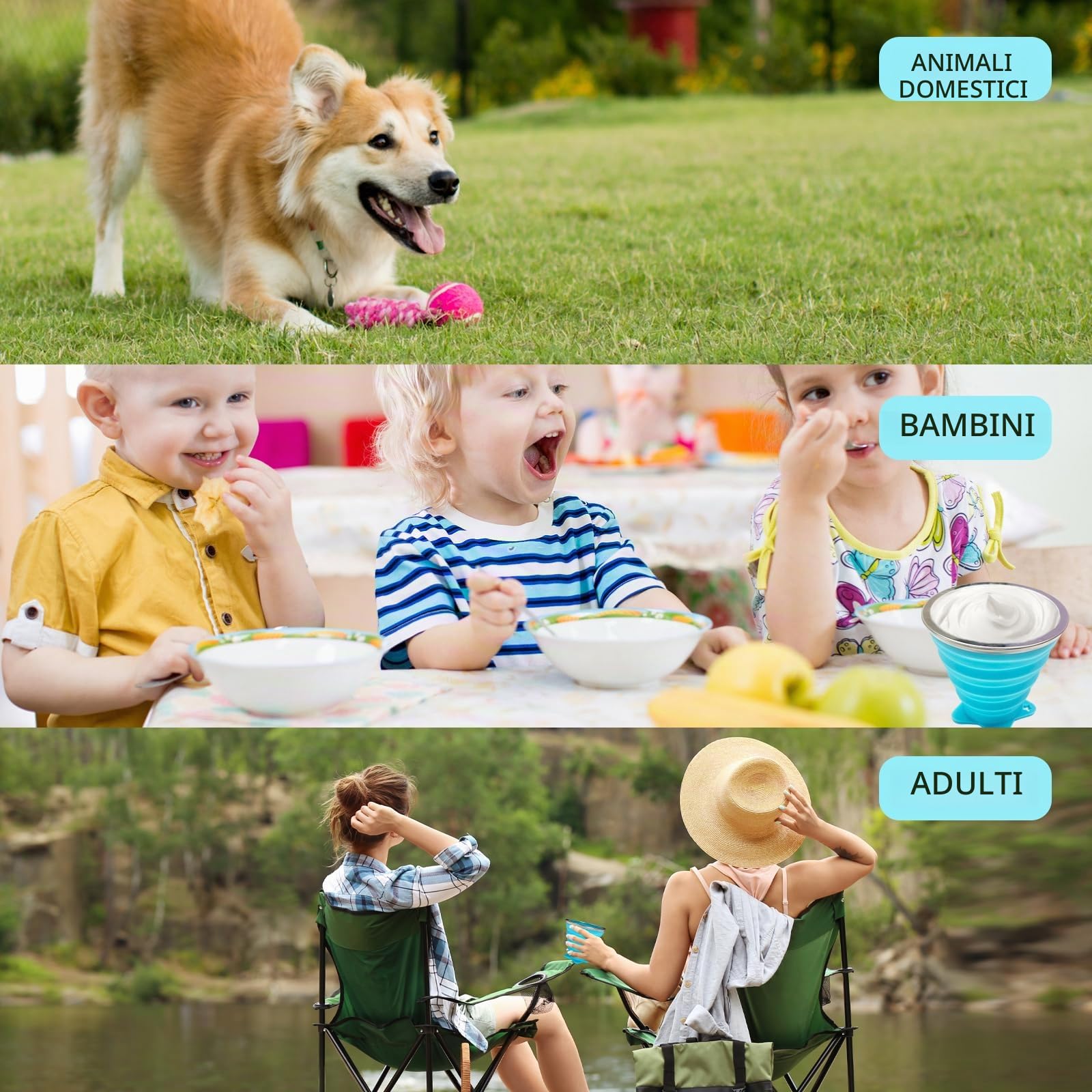 2 Tazze Pieghevoli Silicone 270ml con Coperchio & Gancio, Bicchiere Portatile Campeggio, Escursione, Viaggio, Trekking, Riutilizzabile, duo color set