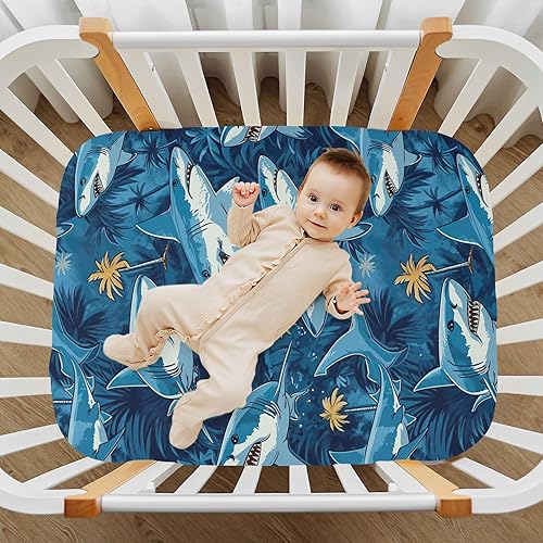 Miniatura 7 de Kigai Fitted Crib Sheet for Boys Girls,Shark Flower Jersey Knit Baby Sheet for Standard Crib and Toddler Bed Mattresses, Cozy Soft Breathable, 28 x
