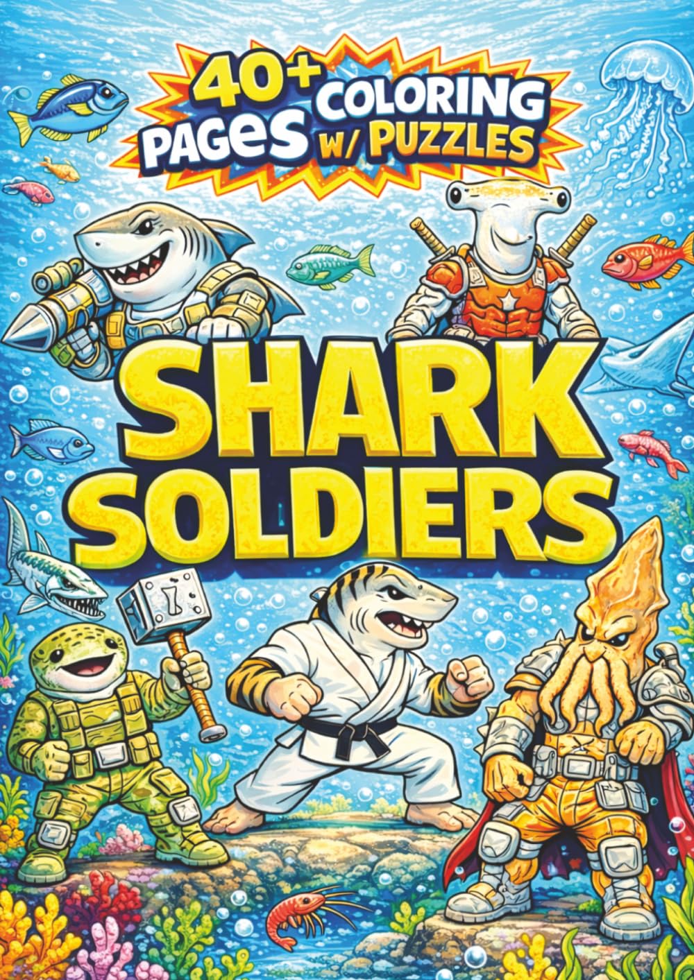 Shark Soldiers Coloring Book: 40+ Coloring Pages & Puzzles Featuring Underwater Heroes, Epic Ocean Battles, Hidden Treasures, and Creative Adventure Fun