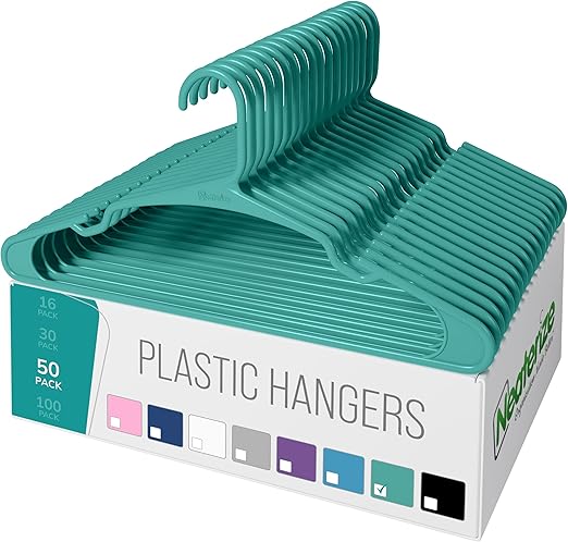 NEATERIZE Clothes Hangers 50 Pack Aqua - Plastic Hangers - Ganchos Colgar Ropa