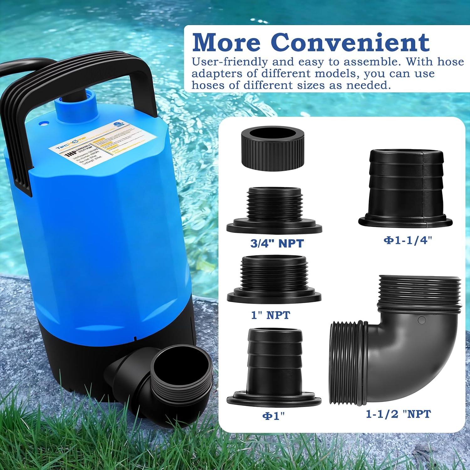 Sump Pump, 1 HP 4500 GPH Submersible Water Pump Utility Pump, Thermoplastic Electric Portable Water Transfer Pump for Swimming Pools Gardens Ponds Basements Window Wells, with 20 Feet Long Power Cord.