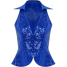 Choomomo Womens Sparkly Sequin Vest Formal V Neck Shiny Waistcoat Rave Club Festive Glitter Tuxedo Vest