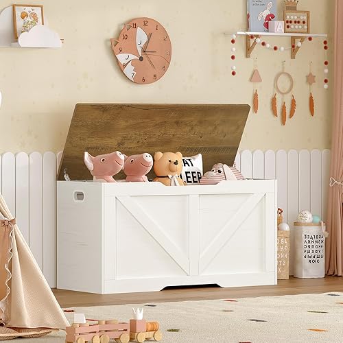 Vista 28 de usikey Cofre de almacenamiento de 39.4 pulgadas, baúl de juguetes, caja de juguetes con bisagras de seguridad, banco de almacenamiento superior Negro