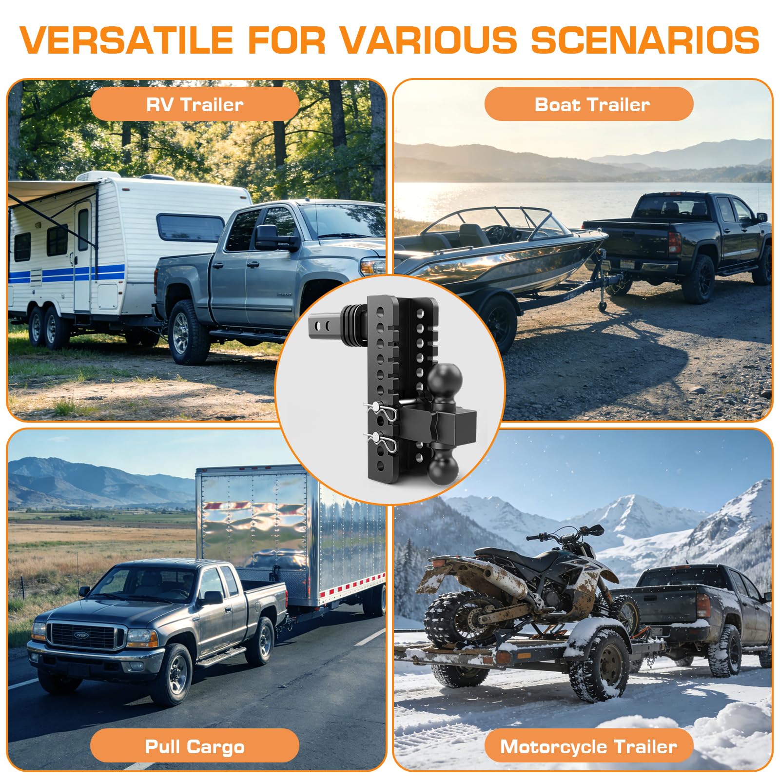 2026 Vullteeon Adjustable Trailer Hitch, 8-Inch Drop for 2-Inch Receiver - Heavy Duty Alloy Steel Truck Hitch with Slot-fit Design, Dual Ball Mount (2” & 2-5/16”), 20000 lbs GTW Tow Hitches — view 9