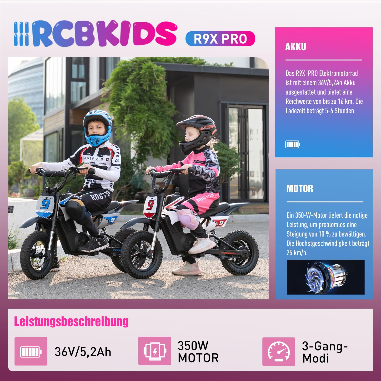 R9X PRO Elektro Motorrad Kinder, Elektromotorrad mit 350W Motor & 5,2AH Akku, 16km Reichweite, 10/15/25 km/h, Doppelstoßdämpfer, 12 Zoll Reifen, Drum-Bremse, Moto für Kinder bis 80kg (Grün)