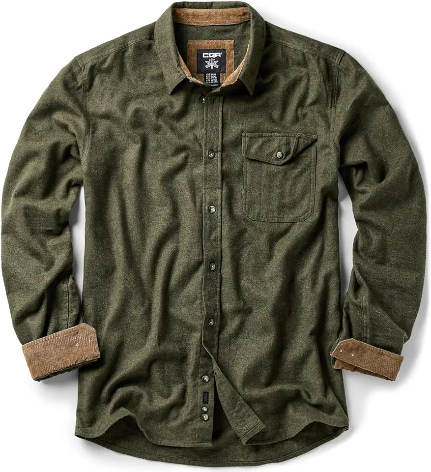 CQR Men's All Cotton Flannel Shirt, Long Sleeve Casual Button Down Plaid Shirt, Brushed Soft Outdoor Tactical Work Shirts