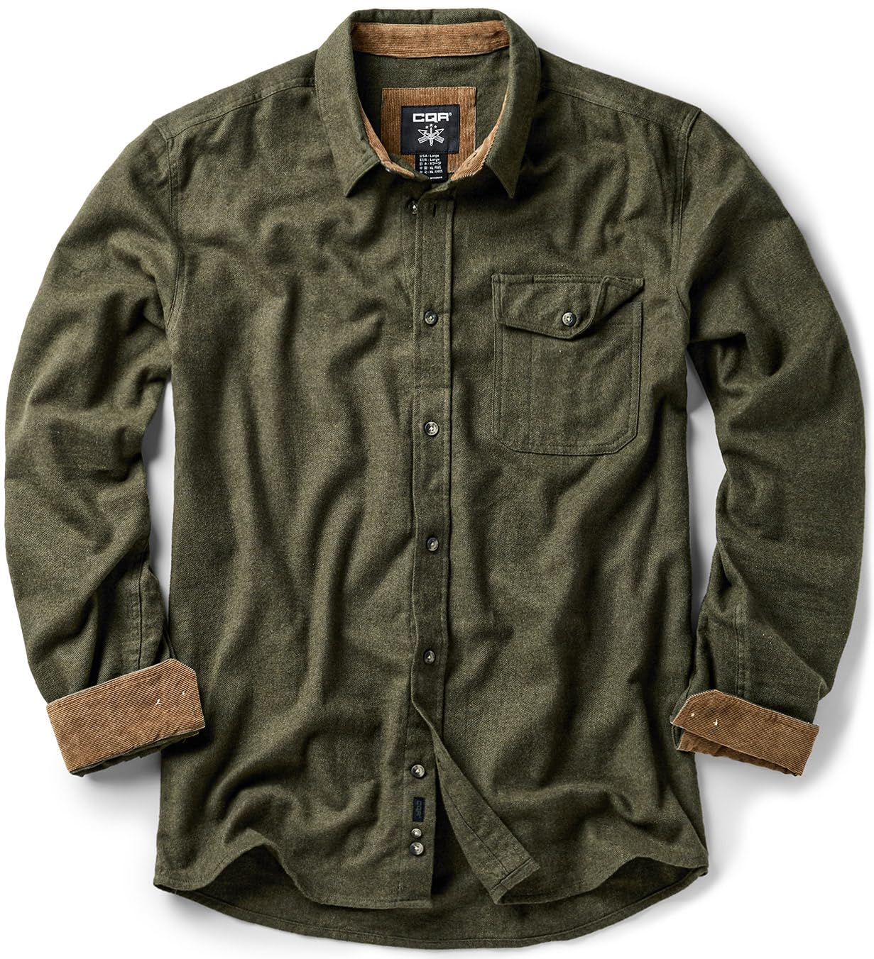 CQR Men's 100% All Cotton Button Down Flannel Shirts, Long Sleeve Brushed Warm Soft Casual Outdoor Plaid Shirt