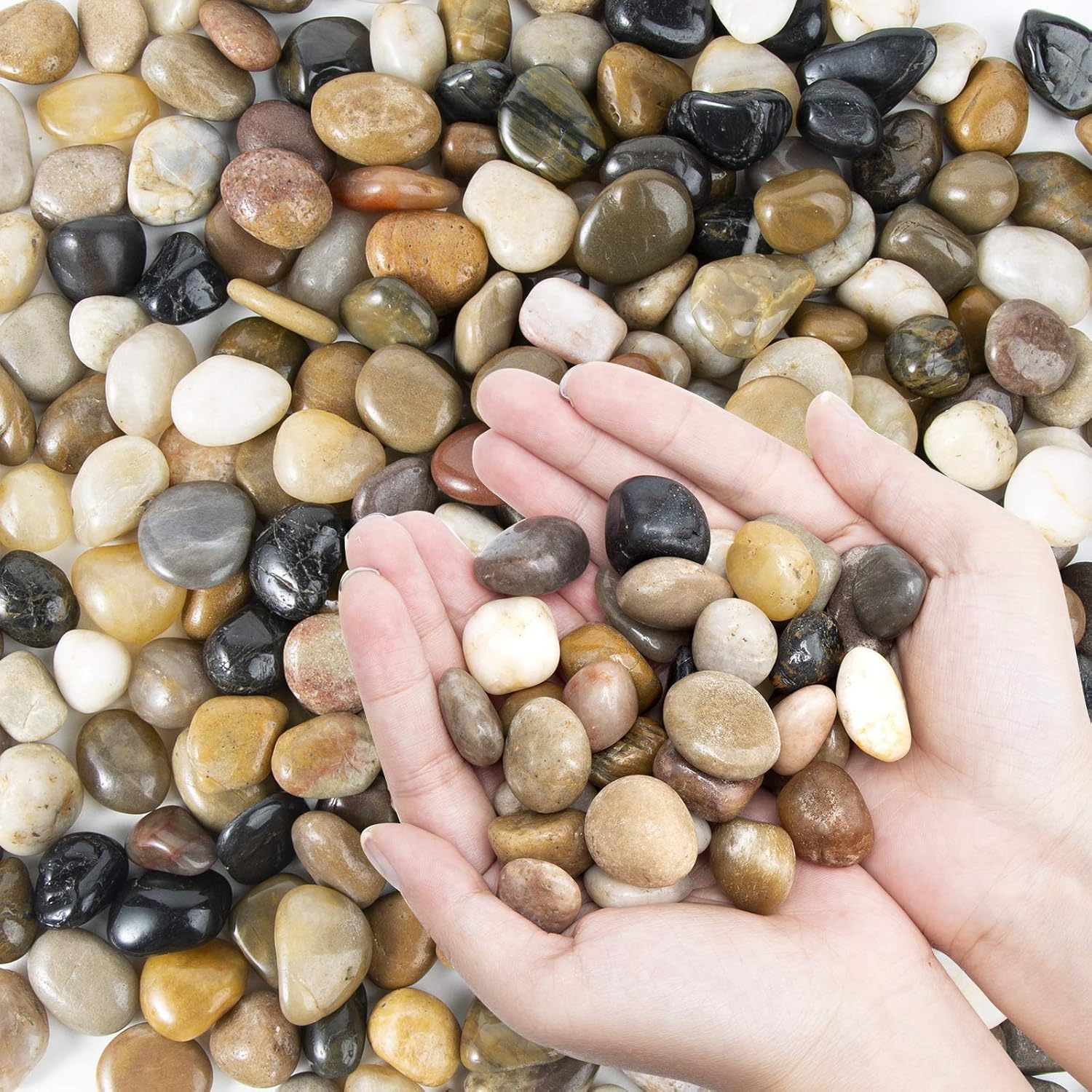Pebbles Polished Gravel, Natural Polished Mixed Color Stones, Small Decorative River Rock Stones 5 Pounds (80-Oz)
