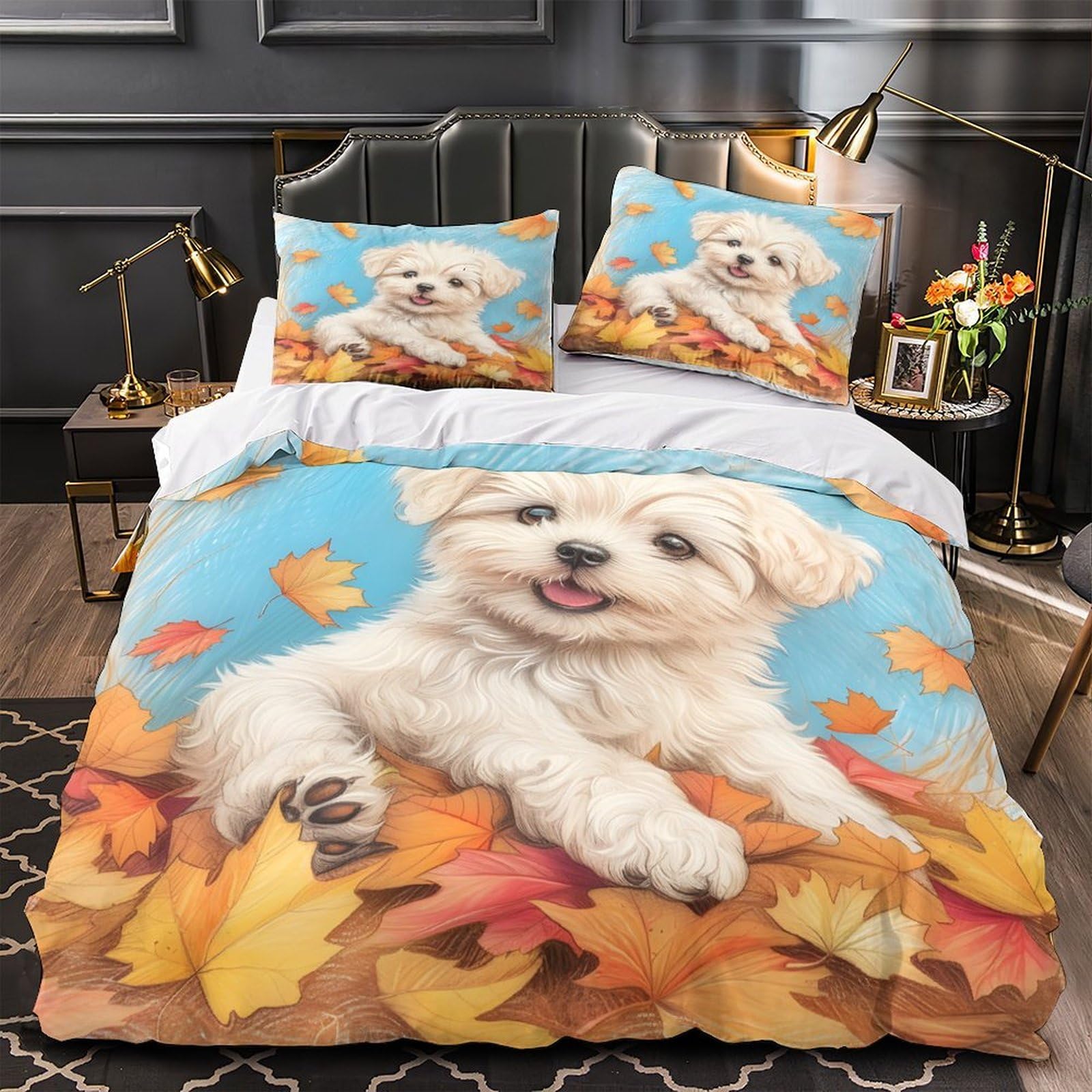 Housse de couette chiot mignon 3D en microfibre respirante pour la décoration chambre fille garçon