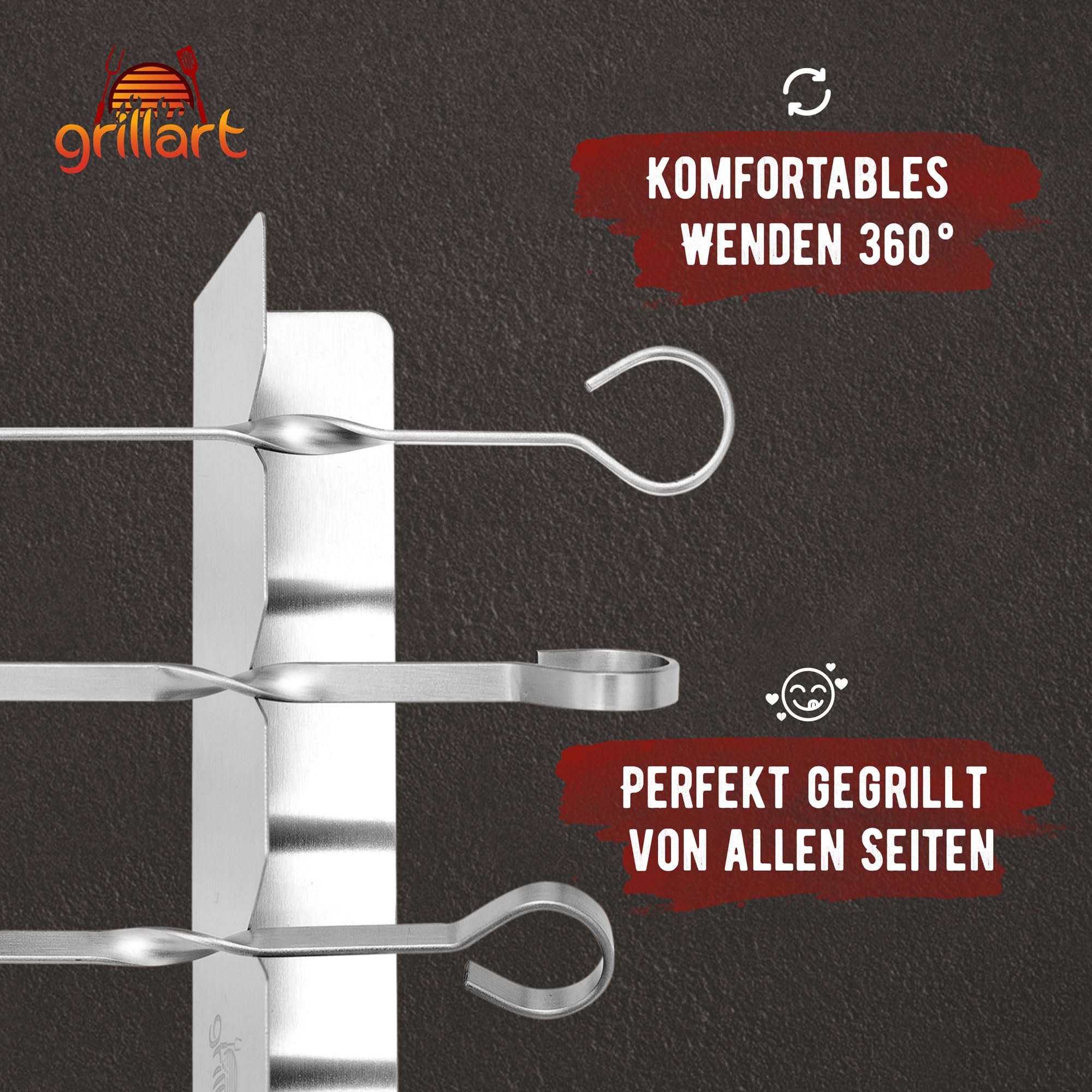 grillart® Spiedini premium in acciaio inox con struttura – Spiedini per barbecue di alta qualità con rotazione a 360° per una preparazione uniforme