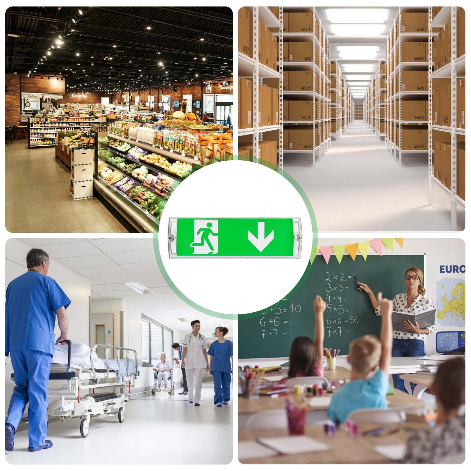 Éclairage de secours LED, IP65, éclairage de sortie de secours, panneau de sortie de secours, 4 pictogrammes de direction, éclairage de sécurité, batterie 3H, éclairage de secours pour voies