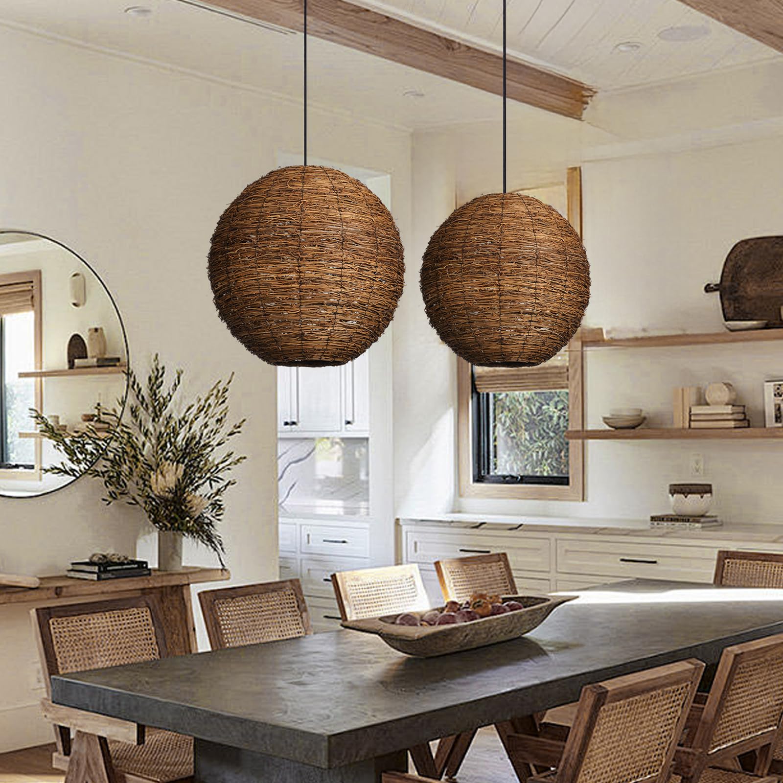 Photo 1 of Arturesthome Rattan Pendant Light, 15.7" Coffee